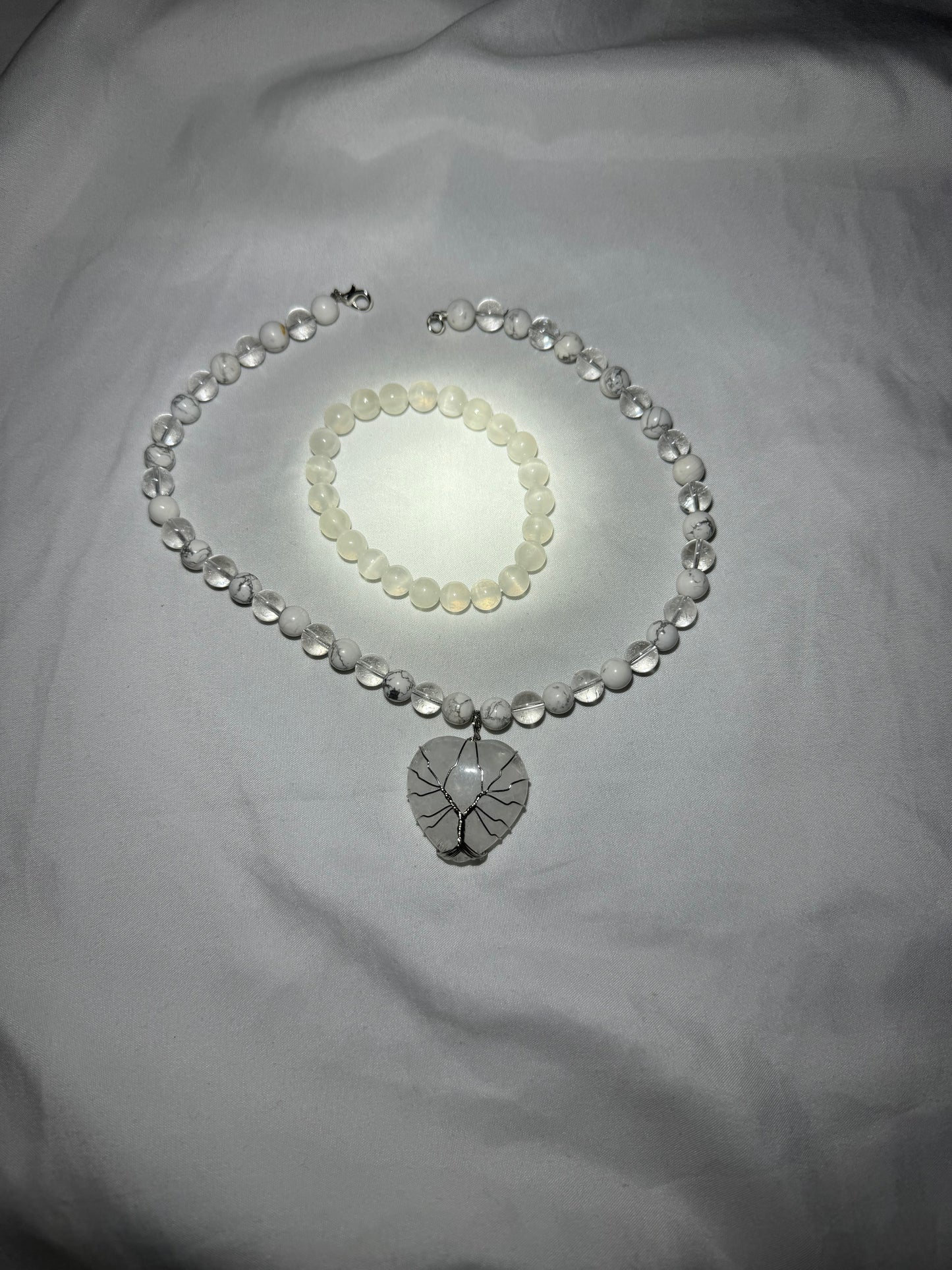 White Heart Crystal Necklace
