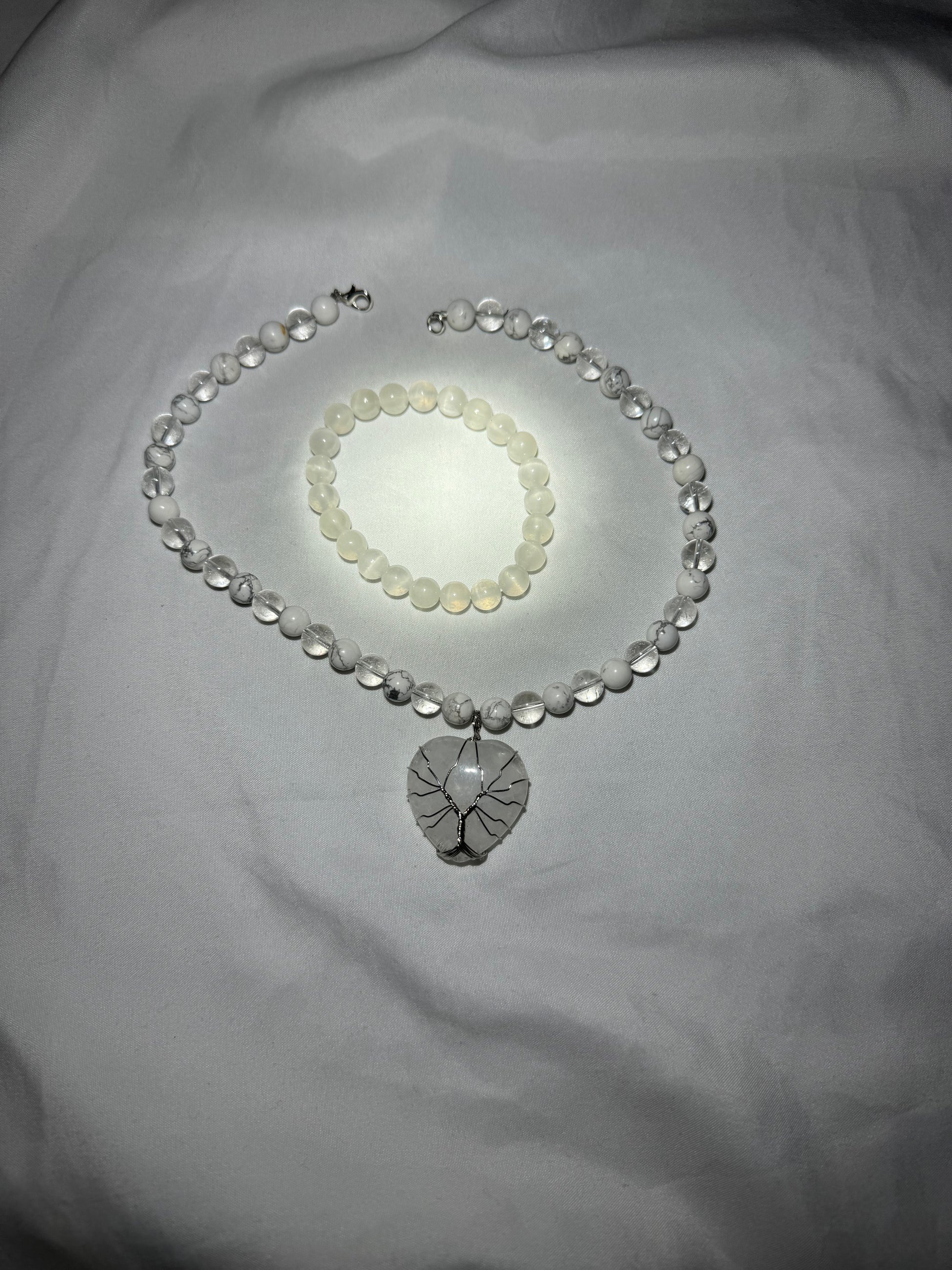 White Heart Crystal Necklace
